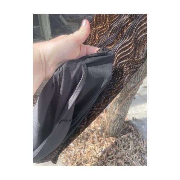 Vintage | 90s Formal Gown Dress Velvet Burnout Gold Metallic Spaghetti Straps 14 - Picture 12 of 14